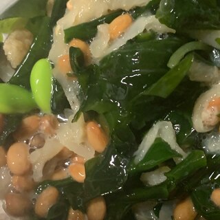 切干大根の煮物でわかめの納豆あえ